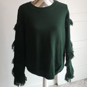 NWOT hunter green sweater with fringe sleeves